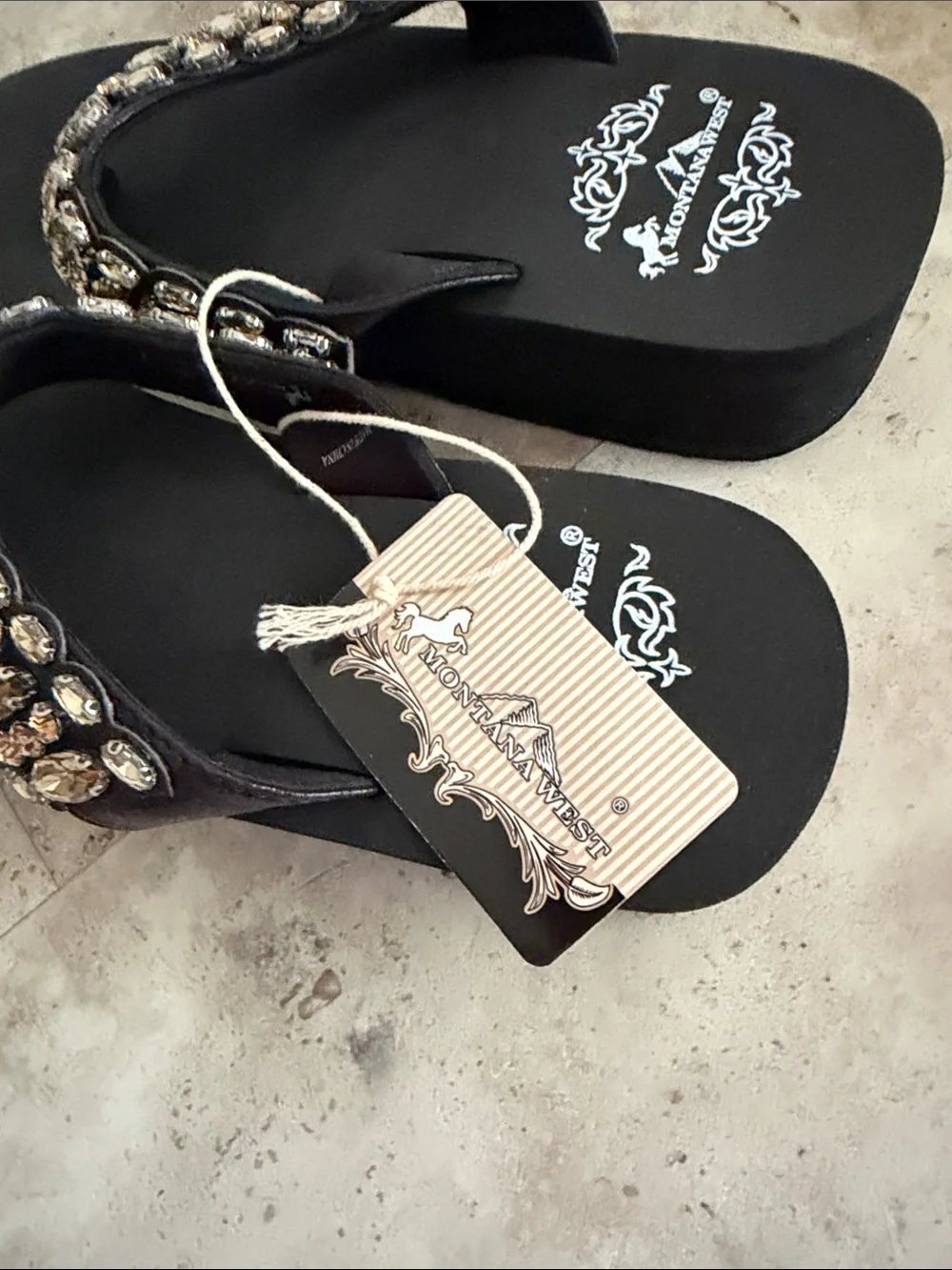 Montana West Embellished Black Women's Flip Flop Sandals -7
